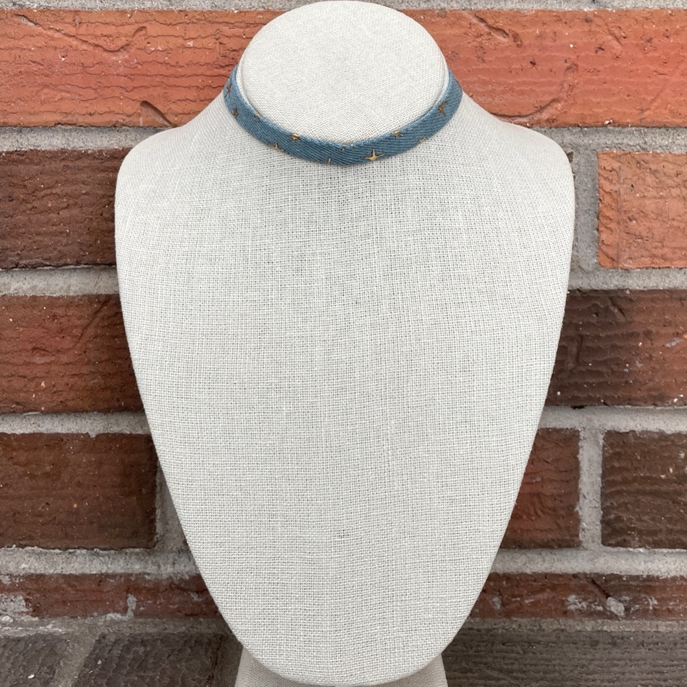 Light Wash Denim Choker Necklace with Stars - Picture 2 of 2